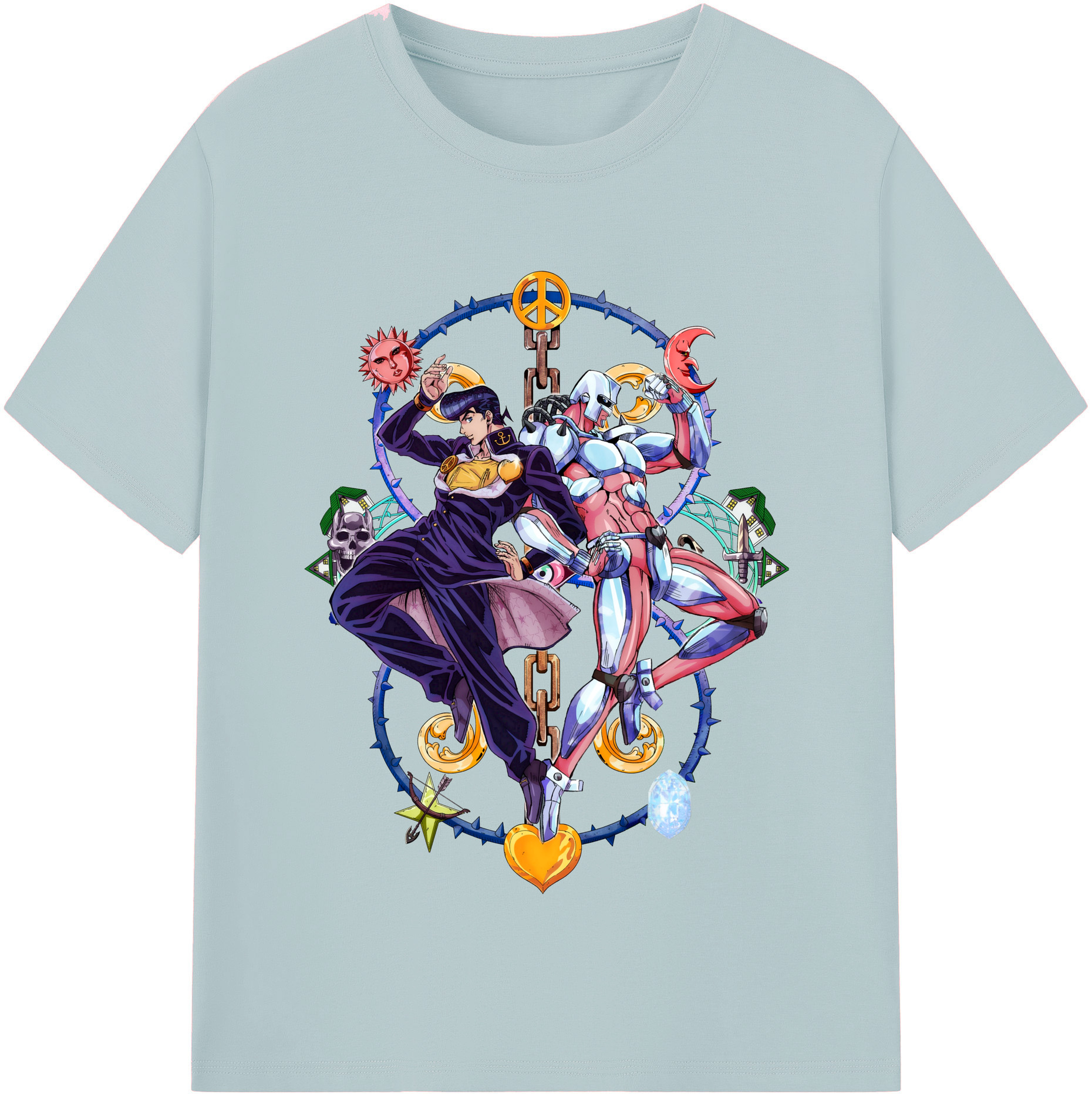 （画像用） ジョジョの奇妙な冒険 ひがしかた じょうすけ JoJo's Bizarre Adventure Higashikata Josuke 綿100％半袖Tシャツ（フロントプリント）